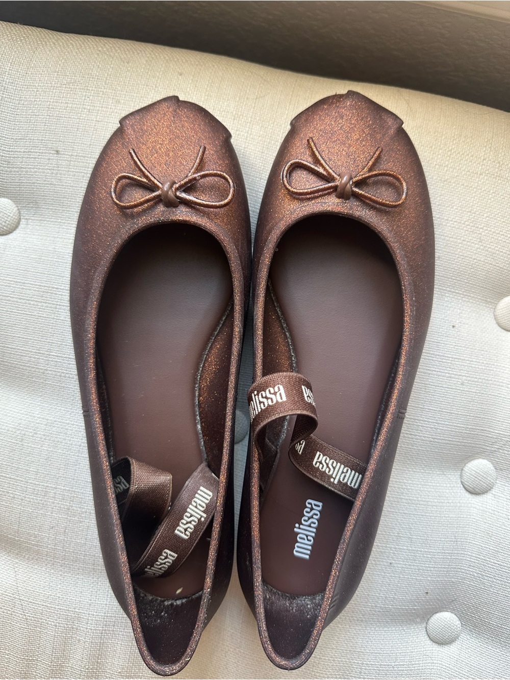 Melissa Women's Shimmery Brown Jelly Ballet Flats with Bow